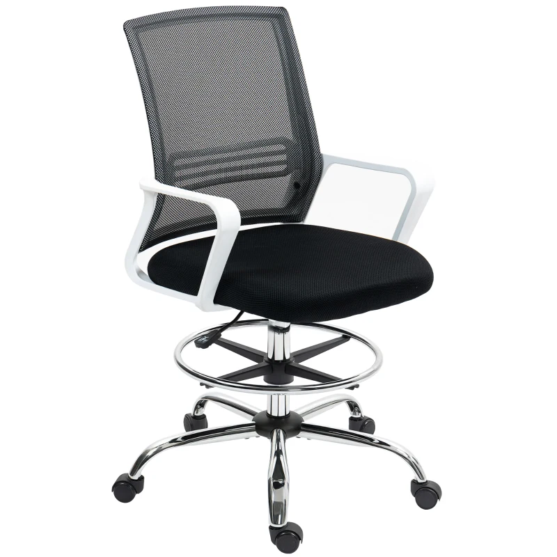 HOMCOM Draughtsman Chair, Mesh Drafting Chair, Ergonomic Office Chair with Lumbar Support, Adjustable Foot Ring, Black