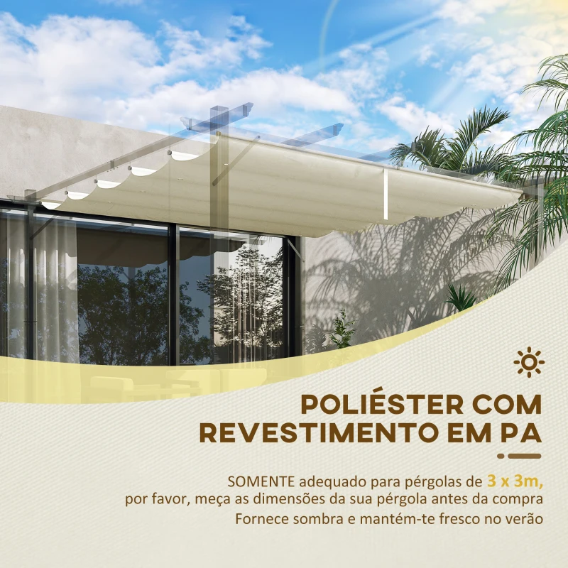 Outsunny Cobertura para Pérgola 2,5x2,55cm Teto de Substituição Retrátil para Pérgola com 10 Orifícios de Drenagem Creme