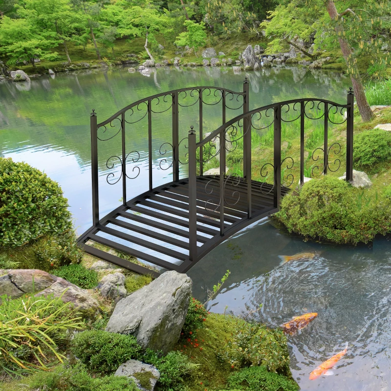 Outsunny 1.2M Metal Decorative Scrollwork Arch Garden Bridge, Black