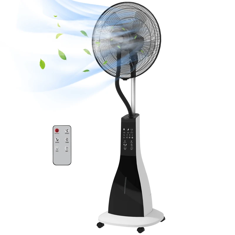 HOMCOM Ventilador Nebulizador de 3 Velocidades con Temporizador 3 Modos y Ruedas Depósito 3L 44,5x38,5x120 cm Negro y Blanco