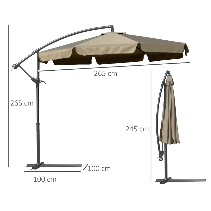 Outsunny Ombrellone da Giardino a Braccio con Apertura a Manovella in Metallo e Poliestere, Ø2.7x2.7 m, Caffè