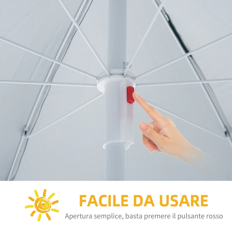 Outsunny Ombrellone da Spiaggia con Tenda Integrata, in Metallo e Poliestere, Ø220x220 cm, Blu