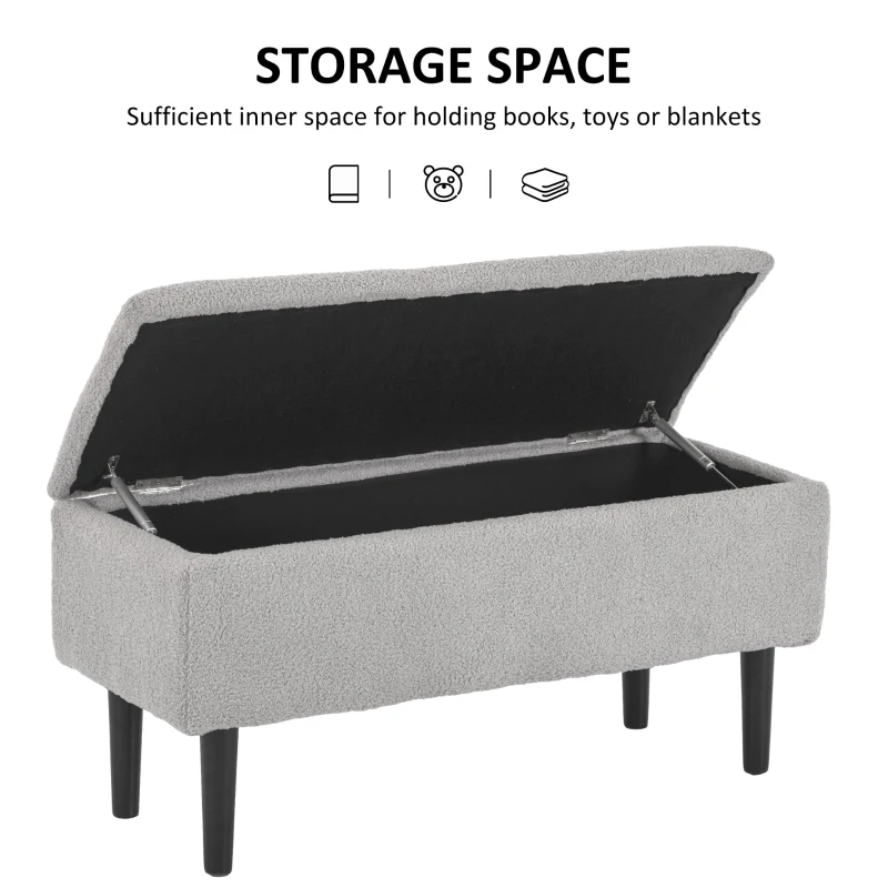 HOMCOM 57L Storage Ottoman, End of Bed Bench with Wooden Legs, Fabric Footstool for Living Room, Bedroom, 95 x 38 x 45cm, Grey