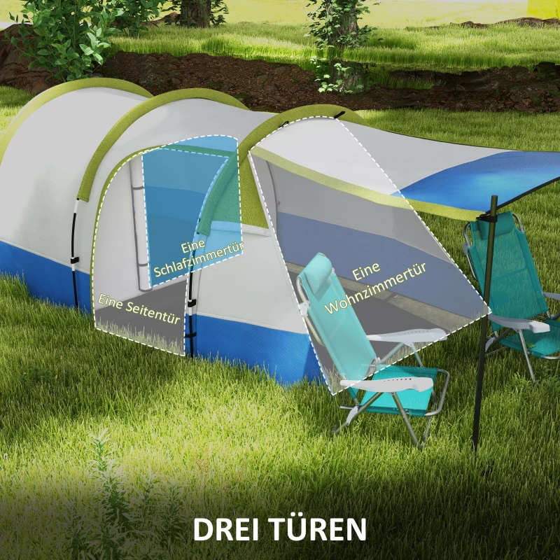 Namiot kempingowy Outsunny dla 3 osób, z hakiem na latarnię, trzema wejściami, wodoodporny, zielony