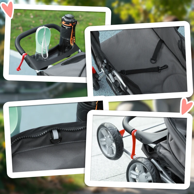 PawHut Carrinho de Passeio para Animais de Estimação Dobrável com Cesta de Armazenamento e Travão 75x45x97 cm Cinza