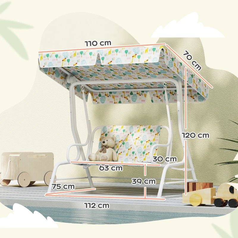 AIYAPLAY Dondolo per Bambini da Esterno a 2 Posti con Tettuccio Regolabile e Cinture di Sicurezza, 112x75x120 cm, Bianco