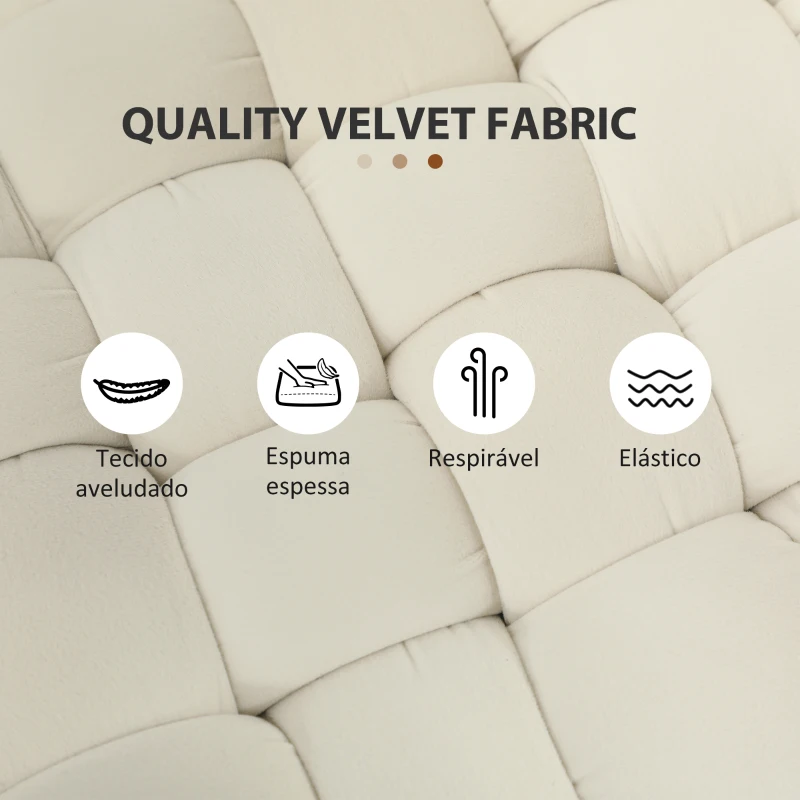 HOMCOM Apoio para os Pés Sala de Estar em Veludo com Pés de Metal e Assento Acolchoado para Dormitório Entrada 76x38x41,5 cm Creme