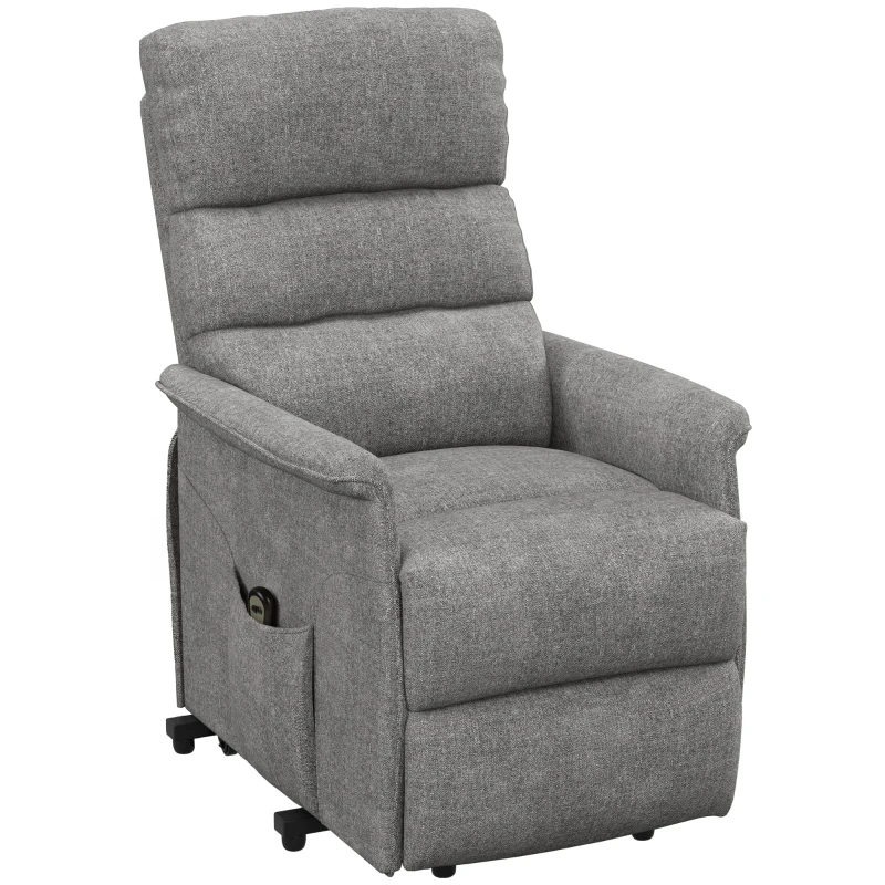 HOMCOM Poltrona Relax Reclinável Elétrica Poltrona Levanta Pessoas com Controlo Remoto e Bolso Lateral 66x90x96 cm Cinza