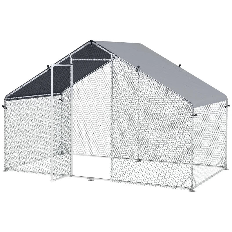 PawHut Large Chicken Coop, Galvanised Walk In Chicken Coop Hen House w/ Water-Resist Cover, 3 x 1.7 x 1.9m