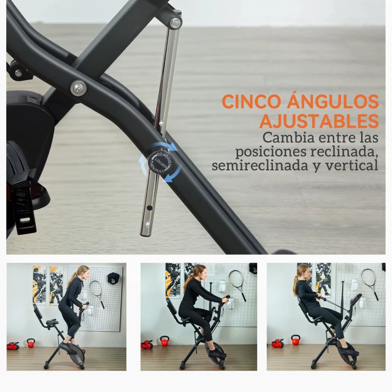 SPORTNOW Bicicleta Estática Plegable Silenciosa con Resistencia Magnética Monitor LCD y Bandas para Brazos 43x97x109 cm Negro