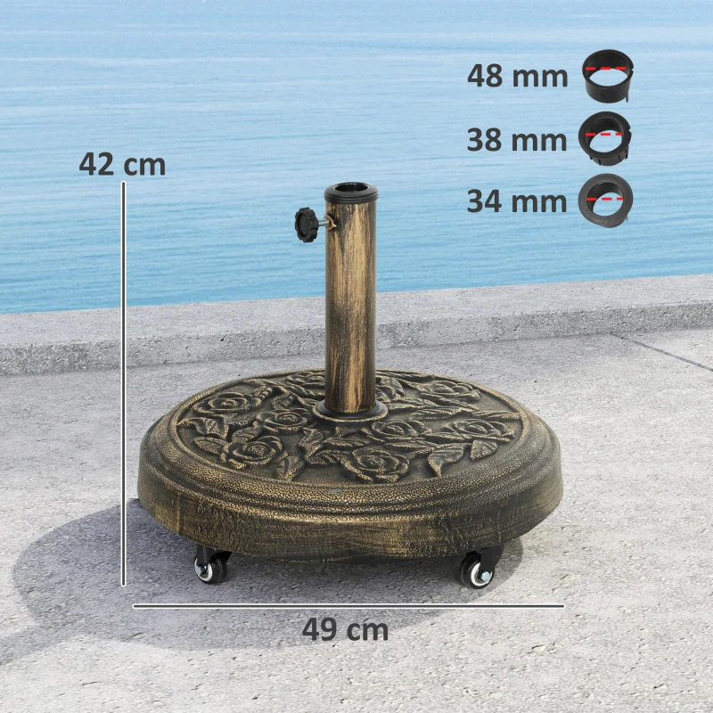 Outsunny Base para Chapéu de Sol Redonda Suporte para Chapéu de Sol com Rodas 21 kg Ø49x42 cm Bronze
