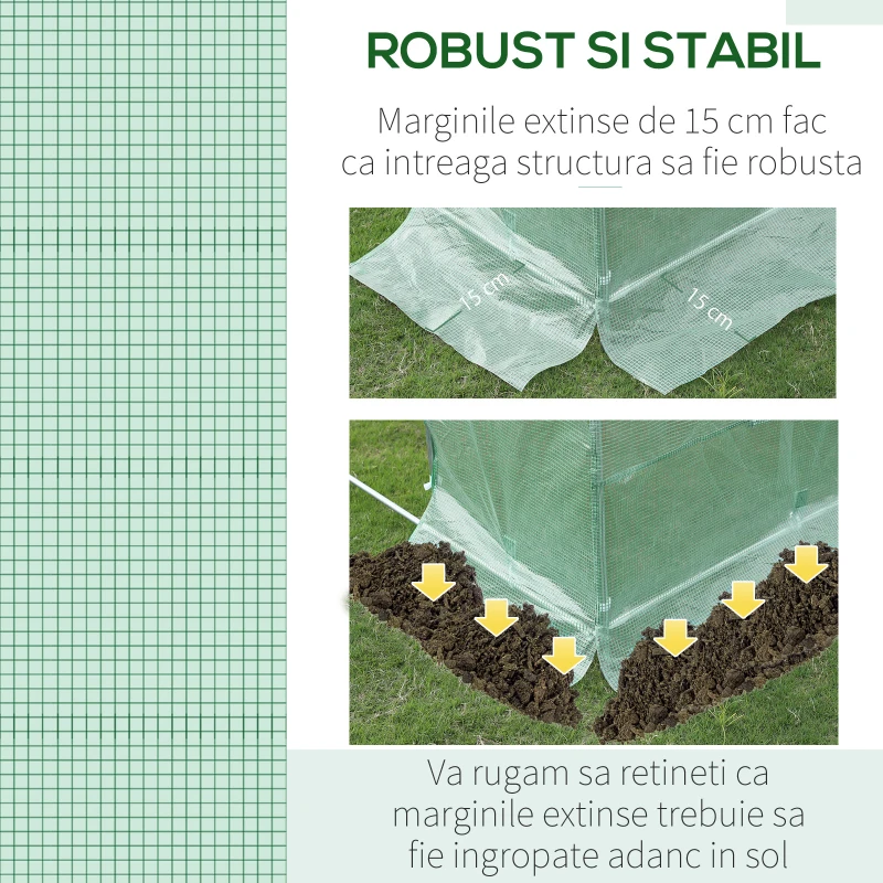 Outsunny Învelitoare pentru Seră cu 12 Ferestre, Ușă Rulabilă și Margini Îngropate, 3x2x2 m, Verde