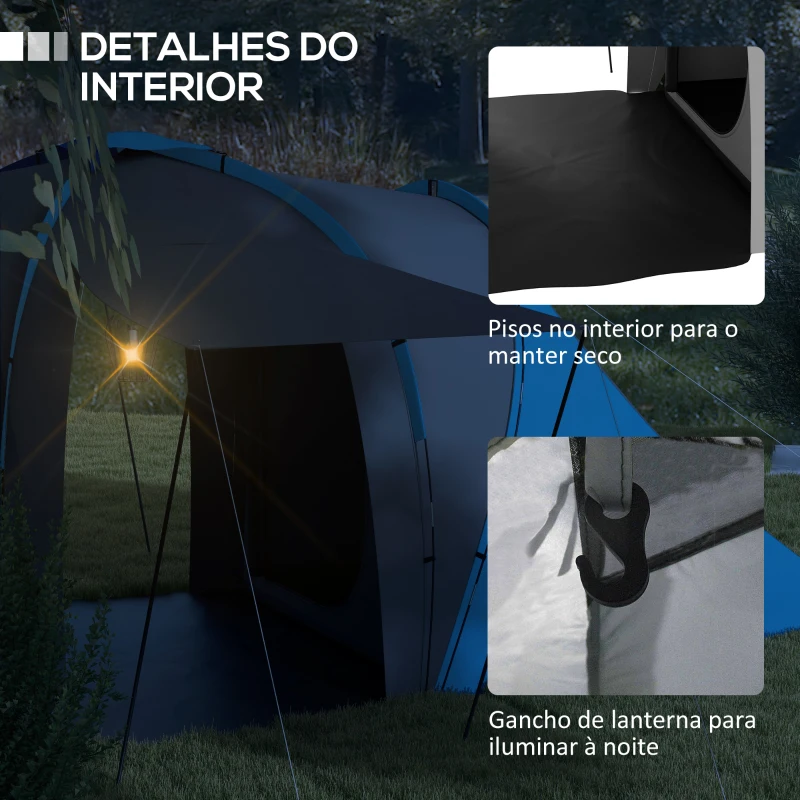 Outsunny Tenda de Campismo Familiar para 4-6 Pessoas com 2 Dormitórios Impermeável 3000 mm com Bolsa 555x225x190 cm Cinza e Azul