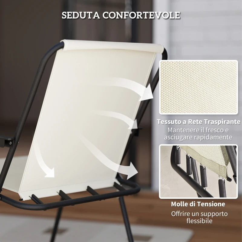 Outsunny Set da Giardino 6 Pezzi in Acciaio con 4 Sedie Pieghevoli, Ombrellone e Tavolo Rotondo, Crema, Grigio e Nero