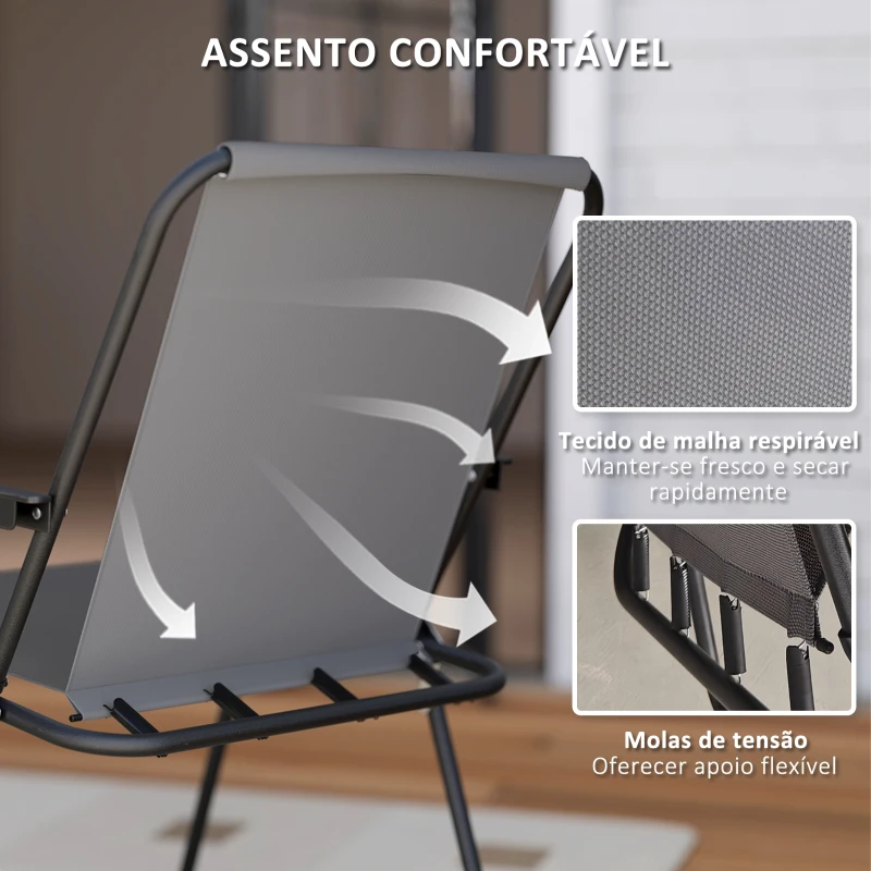 Outsunny Conjunto de Mesa e Cadeiras de Jardim de 6 Peças com 4 Cadeiras Dobráveis Mesa de Vidro e Chapéu de Sol Cinzento