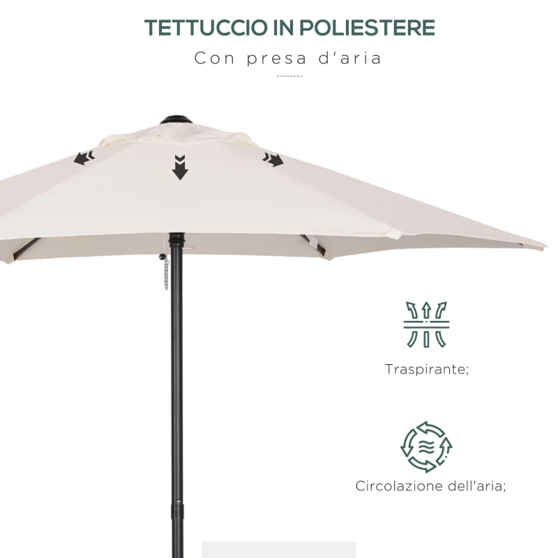 Outsunny Ombrellone da Giardino 2x2m Rotondo con Palo Centrale in Alluminio e Poliestere, Crema