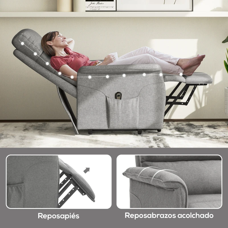 HOMCOM Sillón Relax Reclinable Eléctrico Levanta Personas con Mando a Distancia y Bolsillo Lateral Sillón Elevador Gris