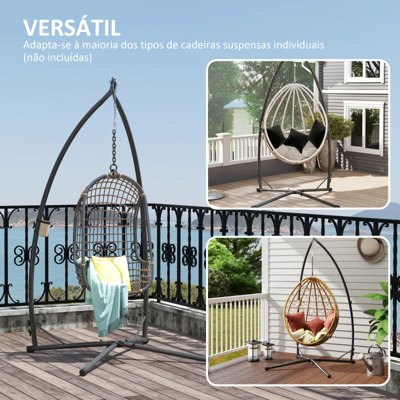 Outsunny Suporte para Cadeira Suspensa com Estrutura de Aço e Suporte para Copos Suporte para Cadeira de Baloiço 105x105x215 cm Preto
