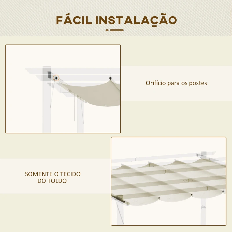 Outsunny Cobertura para Pérgola 3,5x2,5 m Teto de Substituição Retrátil para Pérgola com 10 Orifícios de Drenagem Creme