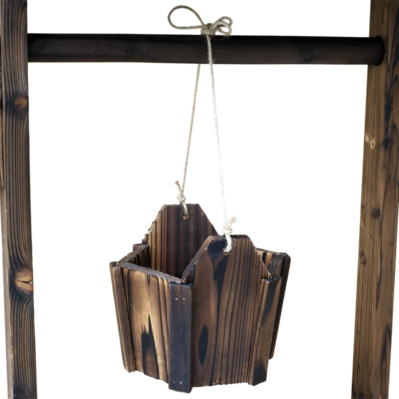 Outsunny Wooden Wishing Well Planter Outdoor Flower Pot Backyard Garden Decor w/ Bucket