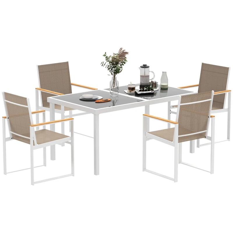 Outsunny 5-częściowy zestaw do jedzenia na zewnątrz, stół ze szkła hartowanego, 4 krzesła, odporny na warunki atmosferyczne, rama stalowa, meble tarasowe, wielobarwny