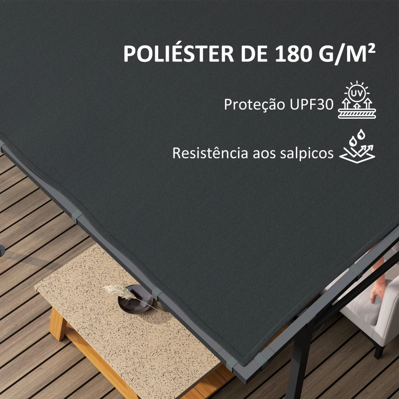 Outsunny Pérgola de Parede 2,4x2,4 m Pérgola de Jardim com Teto Inclinado Proteção UV 30+ Impermeável e Estrutura de Metal Cinza