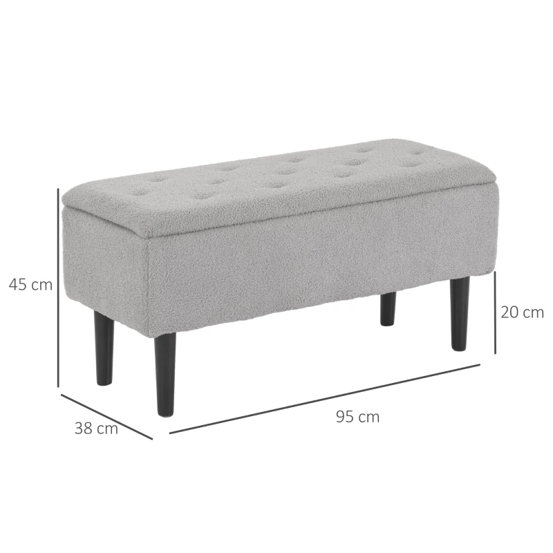 HOMCOM 57L Storage Ottoman, End of Bed Bench with Wooden Legs, Fabric Footstool for Living Room, Bedroom, 95 x 38 x 45cm, Grey