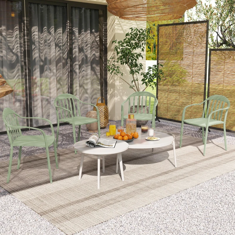 Outsunny Gartenstuhl 4er Set wetterfest Gartenstühle aus Kunststoff Stapelstuhl mit Armlehne Rückenlehne bis 120 kg belastbar