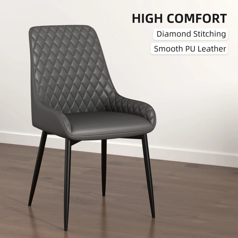 HOMCOM Set of 4 Quilted PU Leather Dining Chairs with Metal Frame 4 Legs Foot Caps Home Seating Modern Stylish Executive, Grey