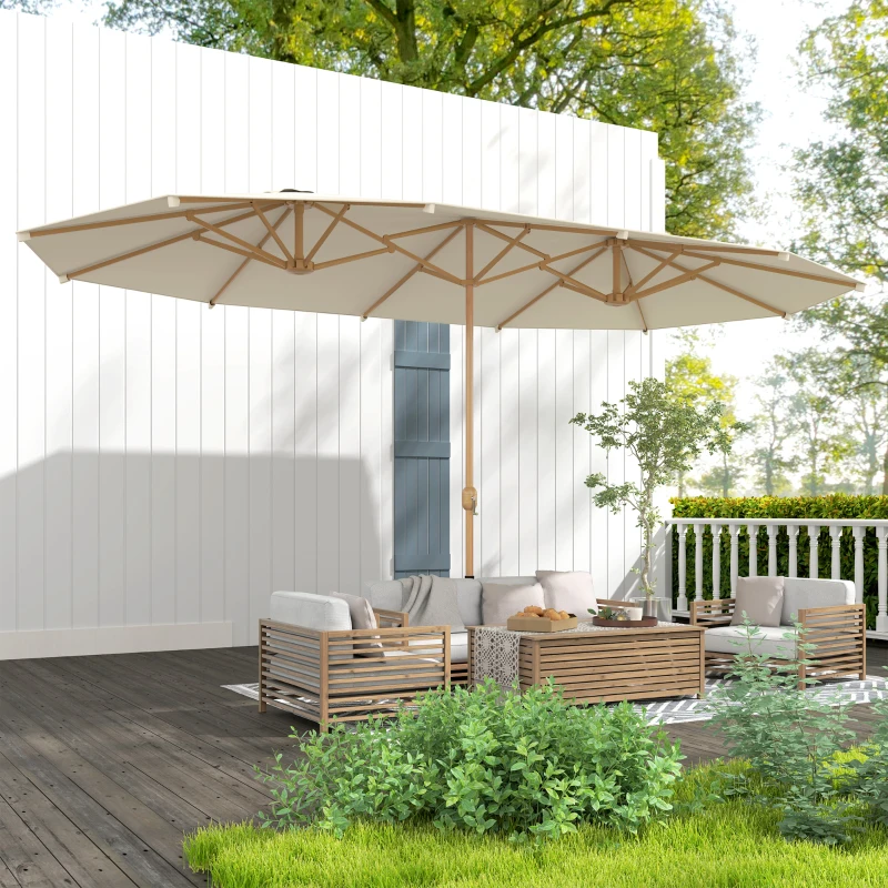Outsunny Sombrilla Doble 4,55x2,65 m Sombrilla Grande con Manivela Manual Resistente al Agua y Protección Solar Crema