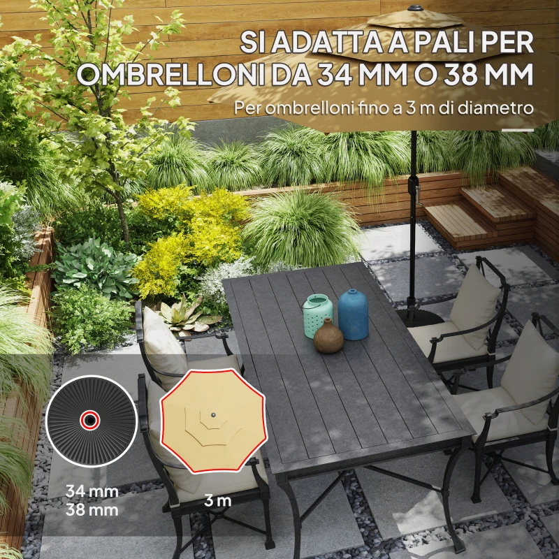 Outsunny Base per Ombrellone Ø3 m max Riempibile con Acqua o Sabbia, in HDPE Nero, Ø55x30 cm