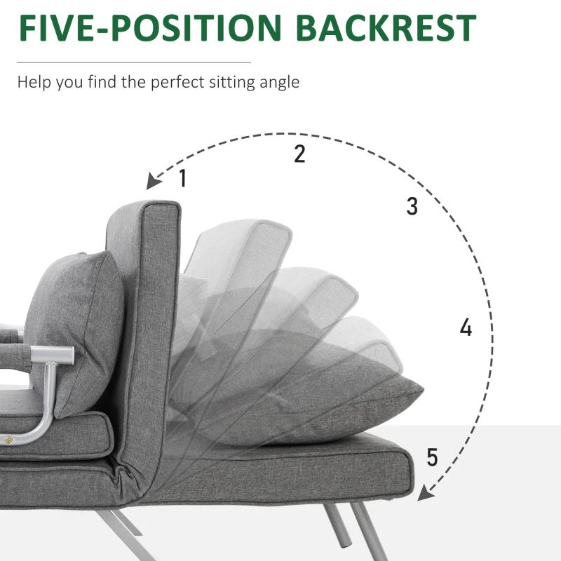 HOMCOM Sleeper Chair with Armrest 3-in-1 Sofa Bed Guest Bed Folding Mattress Folding Bed Chaise Longue Multifunction linen-like Polyester Gray 65 x 69 x 80 cm