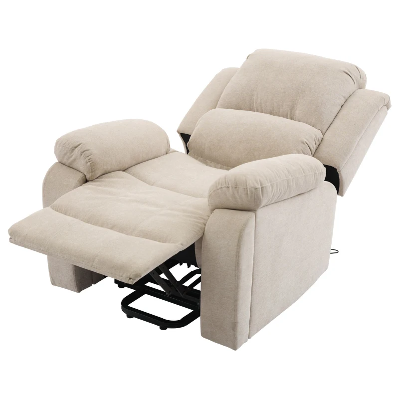 Power Massage Lift Recliner Chair with Heat and Vibration for Elderly, Fabric Sofa with Storage Pockets, Cup Holders, 90L x 94W x 101H cm, Beige