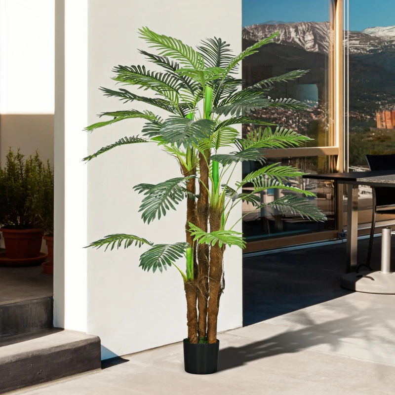 HOMCOM Artificial Palm Tree, 1.6m, Realistic Branches, Decorative Plant, Plastic, with Pot, Brown + Green