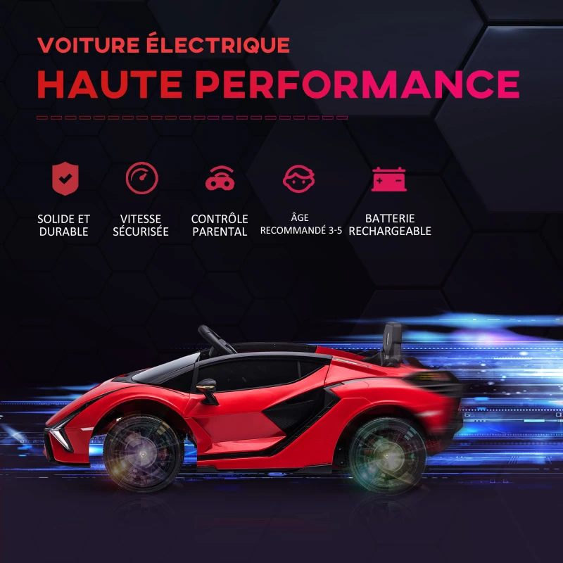 HOMCOM Voiture électrique Enfants de Sport Supercar sous Licence Lamborghini Sian 12 V - V. Max. 5 Km/h avec Télécommande 2,4G Effets sonores + Lumineux Rouge(m-4)