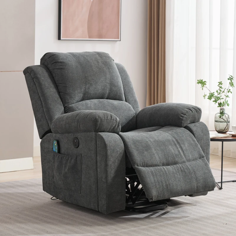 Power Massage Lift Recliner Chair with Heat and Vibration for Elderly, Heavy Duty Reclining Mechanism with Pockets, Cup Holders, Grey