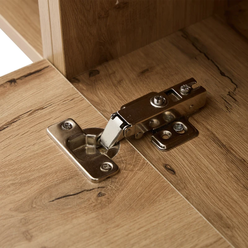 Minimalist Wooden TV Stand with 2 Cabinets and Open Shelves, Entertainment Centre for TVs Up to 70", 190L x 40W x 48.5H cm, Black+Oak