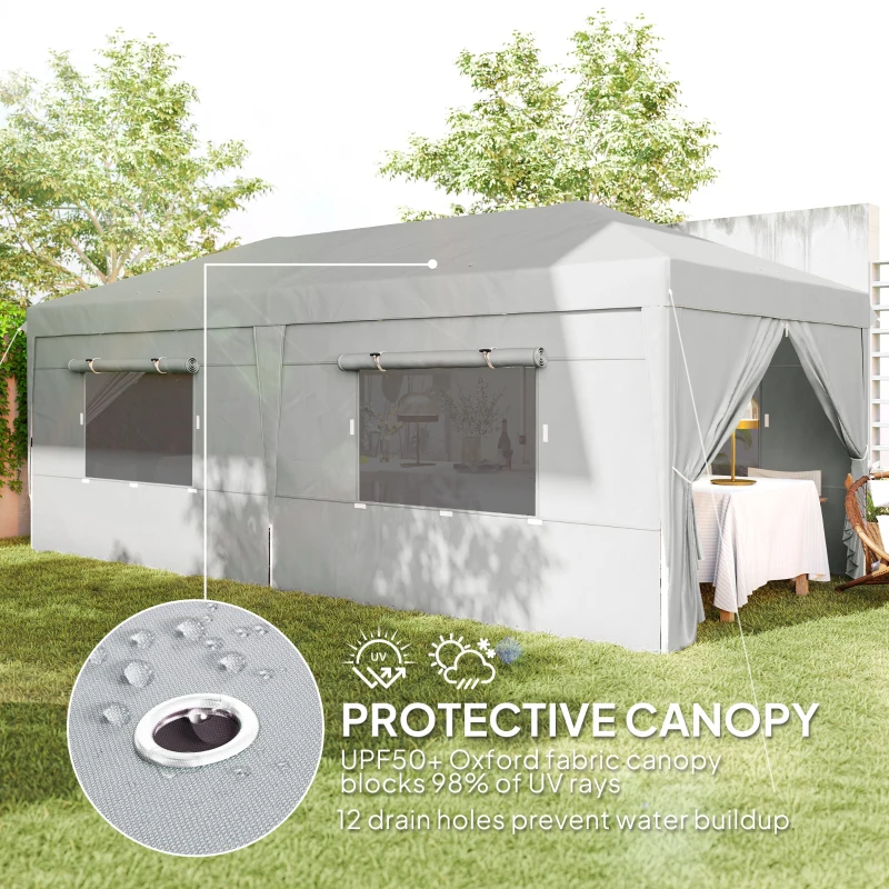 Outsunny 3 x 6 m Pop-up Pavilion with Side Panels and Carrying Bag, UPF50+ Adjustable Height Garden Tent, Light Gray