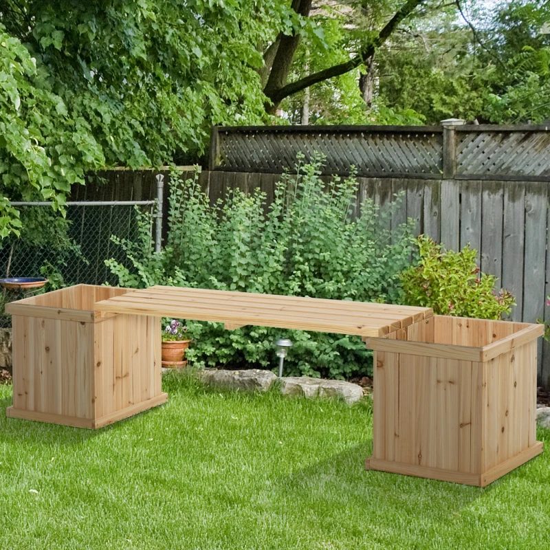 Outsunny 37L Wooden Garden Planter & Bench Combination Garden Raised Bed Patio Park Natural 176 x 38 x 40 cm