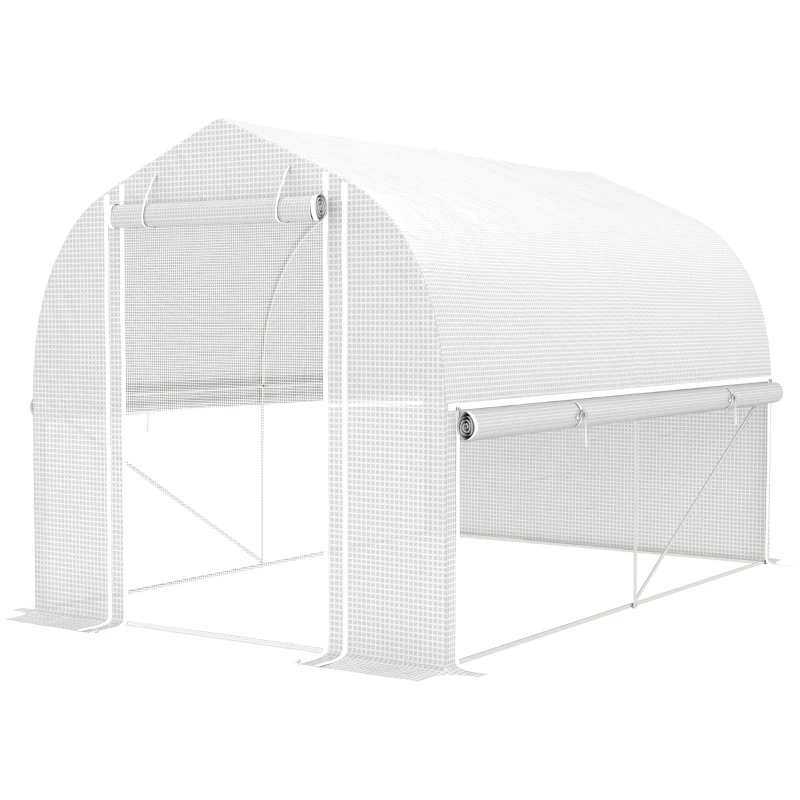 Outsunny 3 x 2 x 2 m Polytunnel Greenhouse with Roll-Up Side Walls, UV-Resistant Plastic Cover, and Steel Frame, White