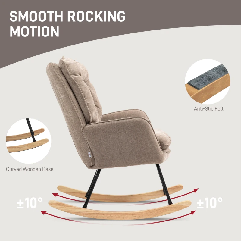 HOMCOM Rocking Chair, Wide Seat, High Backrest, Beech Frame, up to 120 kg, Brown
