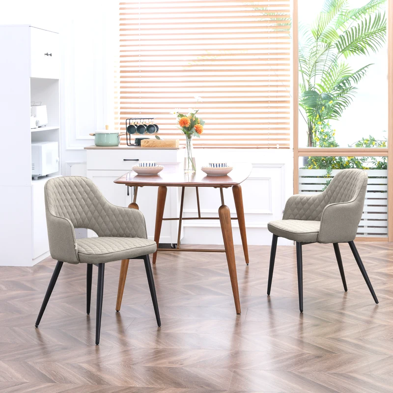HOMCOM Pack de 2 Sillas de Comedor Tapizadas con Respaldo Ahuecado y Patas de Acero para Salón 55x55x81 cm Crema