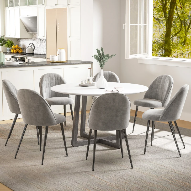 HOMCOM Conjunto de 8 Cadeiras de Sala de Jantar Modernas Cadeiras Estofadas em Veludo com Encosto Alto 50x52x83 cm Cinza