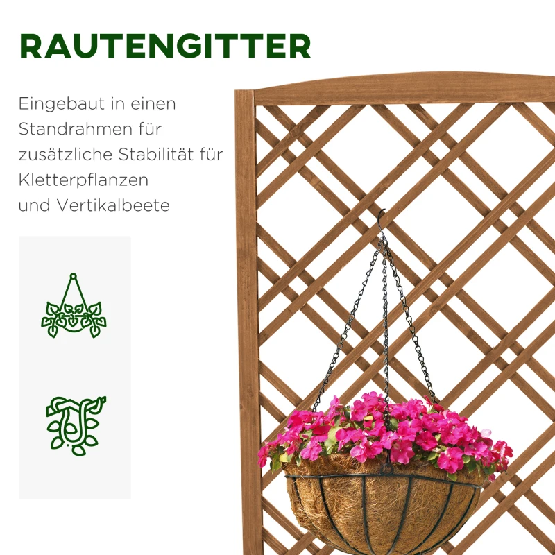 Outsunny  Hochbeet Blumenständer Garten Pflanzkasten mit Rankgitter Holz Rankkasten Gelb 60 x 30 x 122,5 cm