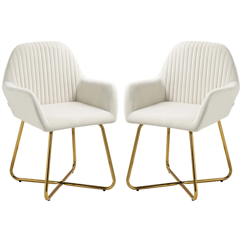 HOMCOM Modern Arm Chair Set of 2 Upholstered Accent Chair with Metal Base for Living Room Cream White