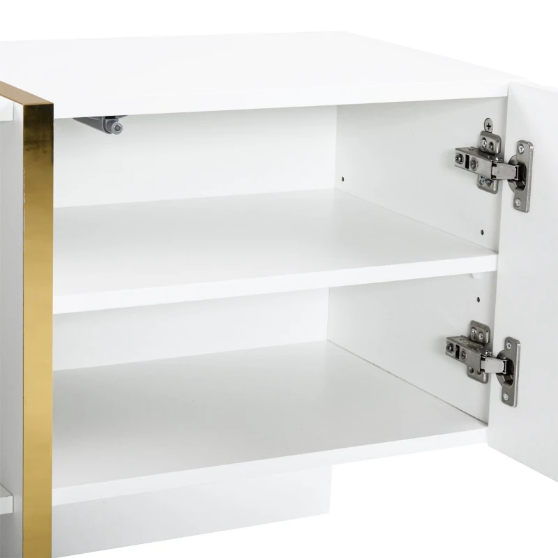 Modern TV Stand with Storage Cabinet for 85-Inch TV, Entertainment Centre with Open Shelves, 190L x 35W x 45H cm, White+Gold