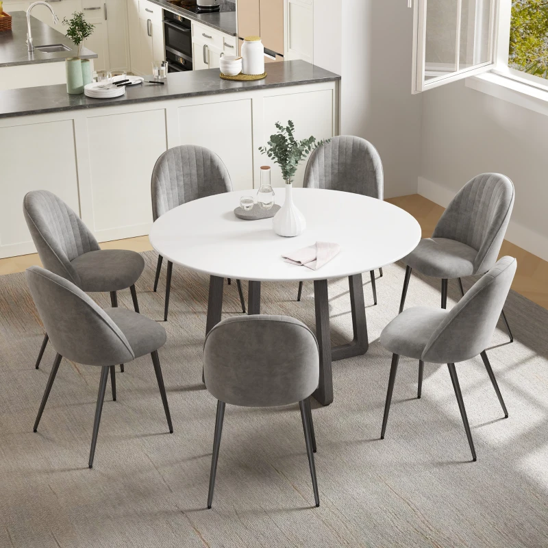 HOMCOM Pack de 8 Sillas de Comedor Modernas Sillas de Cocina Tapizada en Terciopelo con Respaldo Alto 50x52x83 cm Gris