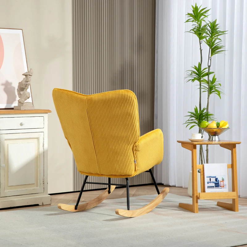 HOMCOM Vintage Rocking Chair, Curved Rockers, Thick Padding, Beechwood & Steel, Beige(m-7)