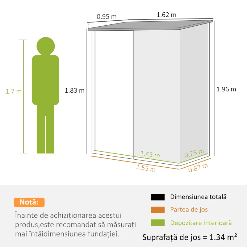 Outsunny Magazie de Gradina Pentru Unelte din Tabla de Otel cu Zavor, 161.5x94.5x196cm, Negru(m-3)