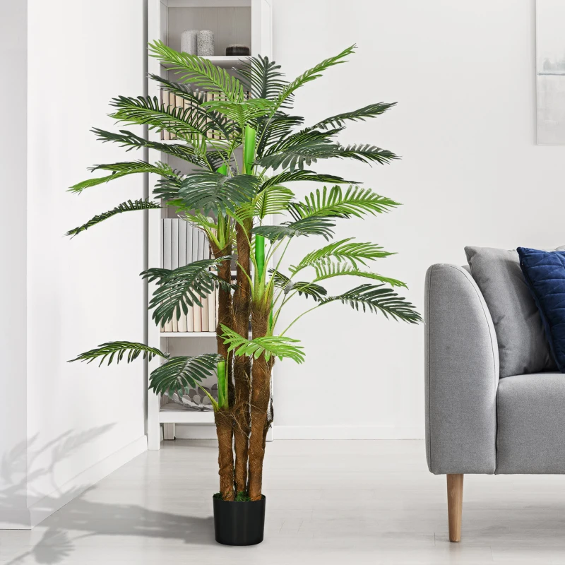 HOMCOM Artificial Palm Tree, 1.6m, Realistic Branches, Decorative Plant, Plastic, with Pot, Brown + Green